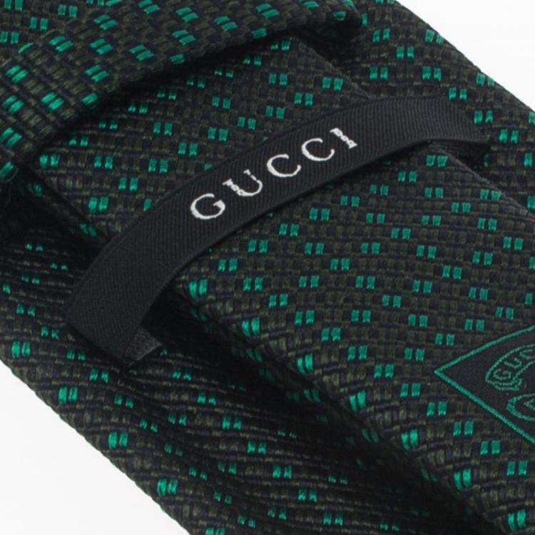 مملوكة مسبقًا Gucci Green Square Patterned Woven Silk Tie