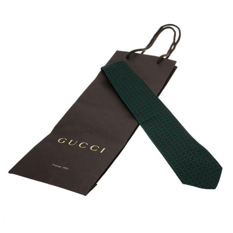 مملوكة مسبقًا Gucci Green Square Patterned Woven Silk Tie