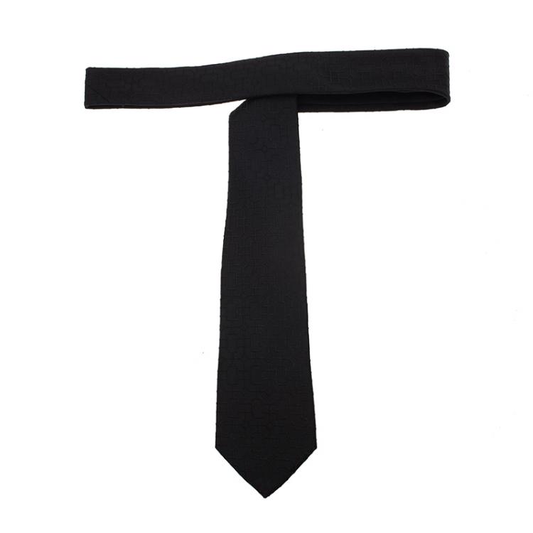 مملوكة مسبقًا Gucci Black Geometric Patterned Woven Silk Tie