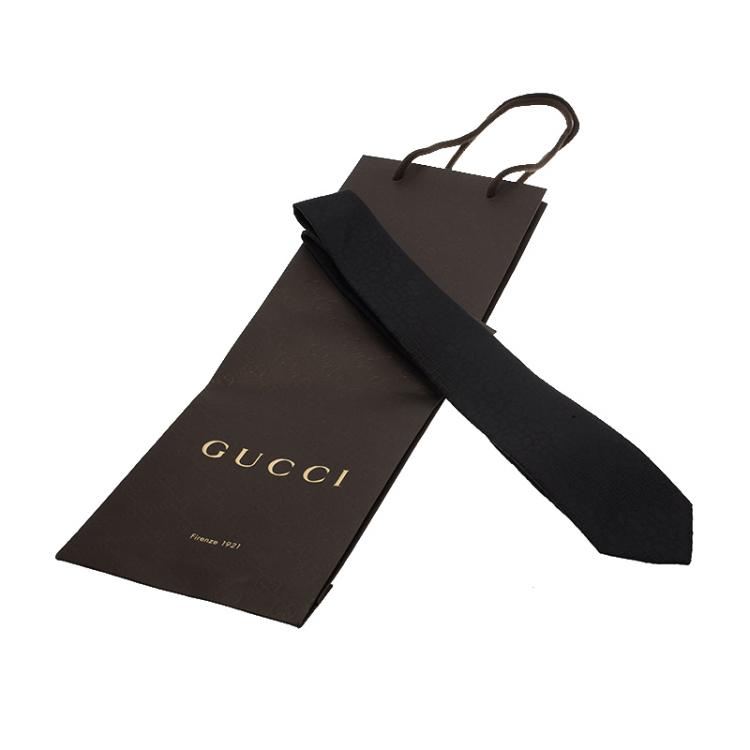 مملوكة مسبقًا Gucci Black Geometric Patterned Woven Silk Tie