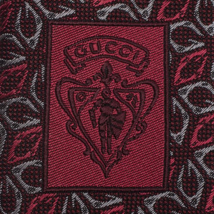 Pre Owned Gucci G Monogram Tri Color Floral Woven Silk Tie