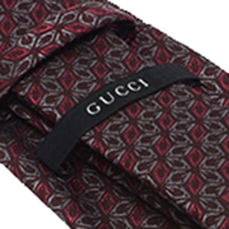 Pre Owned Gucci G Monogram Tri Color Floral Woven Silk Tie