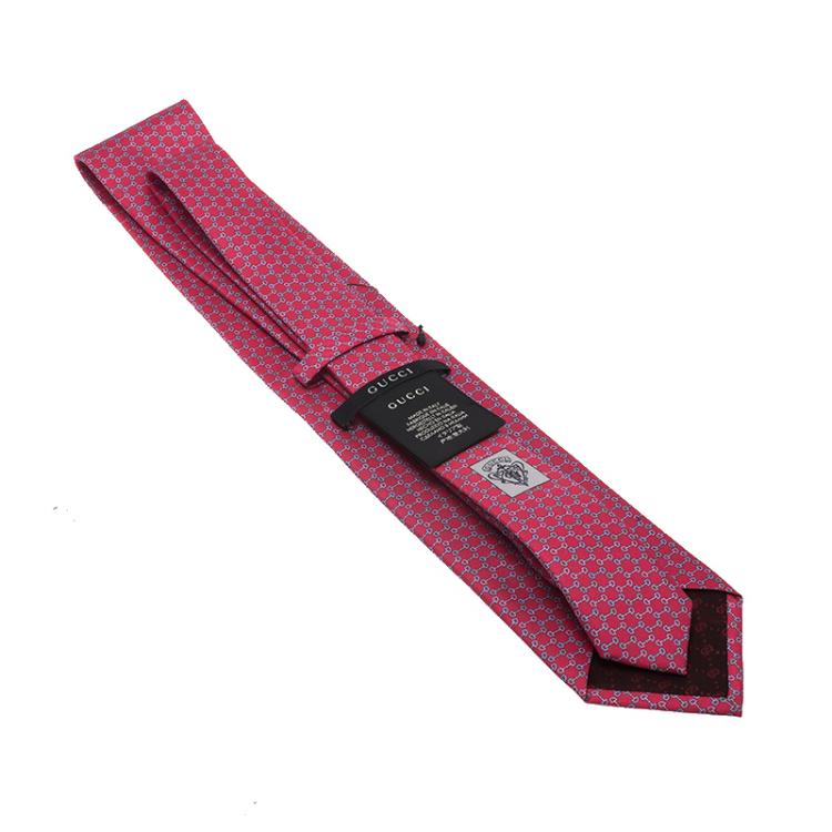 مملوكة مسبقًا Gucci Pink Horsebit Print Silk Tie