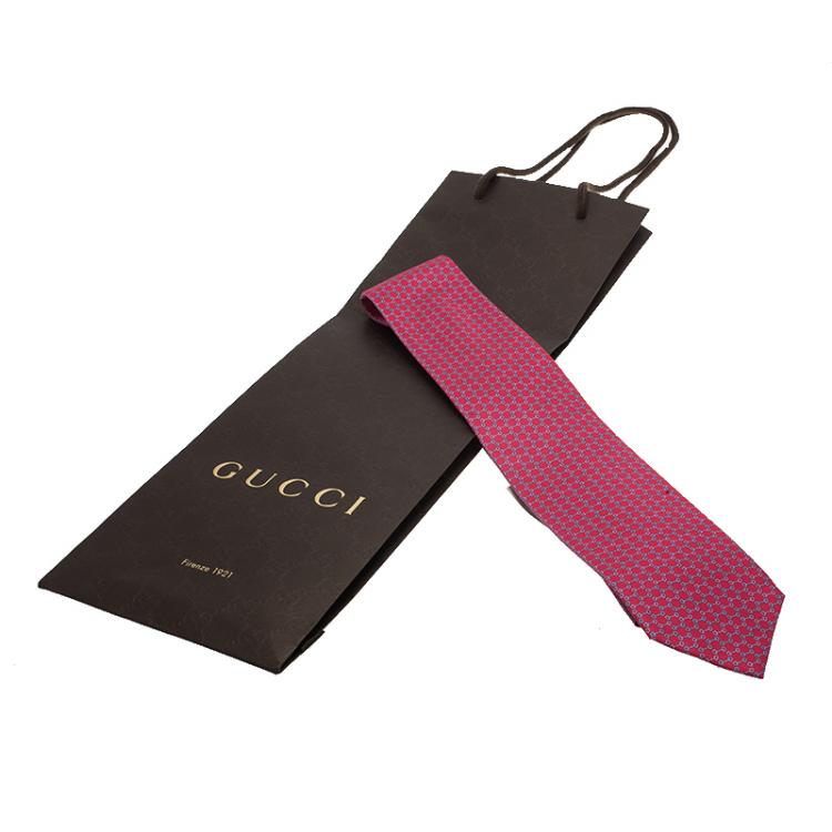 مملوكة مسبقًا Gucci Pink Horsebit Print Silk Tie