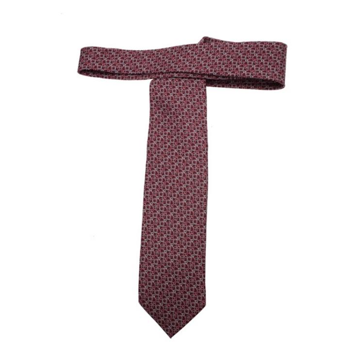 Pre Owned Gucci Bordeaux Pink Interlocking Horsebit Printed Silk Tie