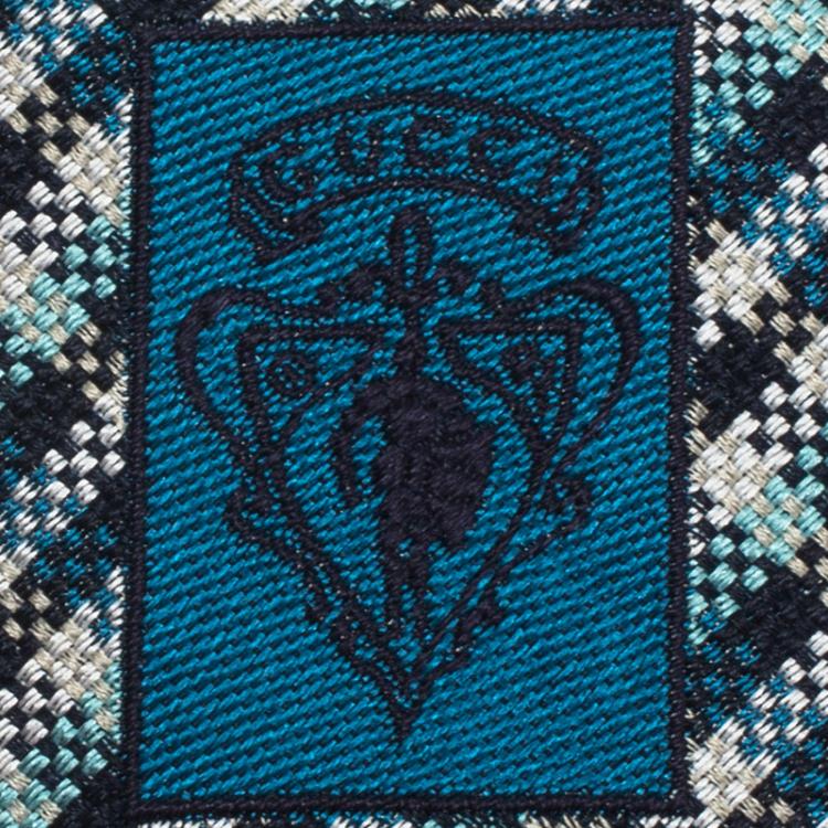 Pre Owned Gucci Blue Check Woven Silk Tie