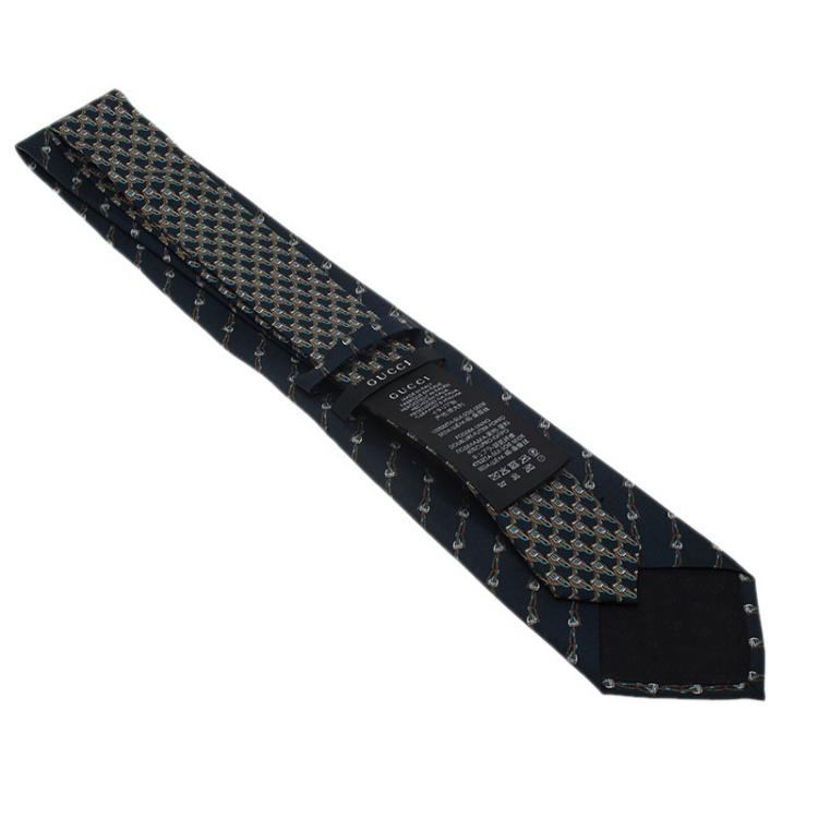 Pre Owned Gucci Navy Blue Printed Silk Tie