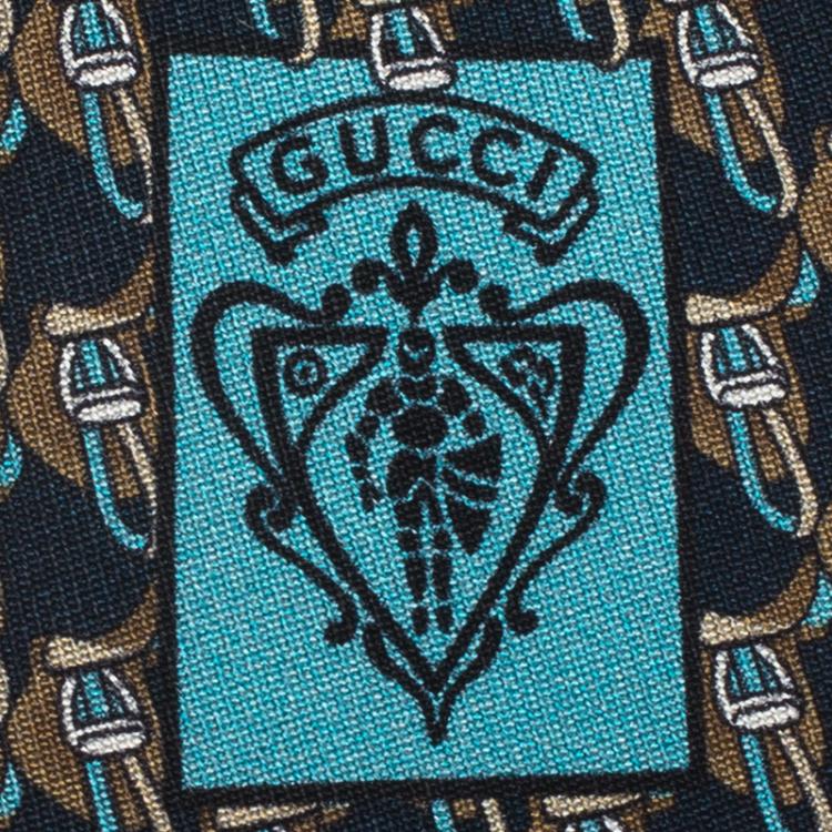 Pre Owned Gucci Navy Blue Printed Silk Tie