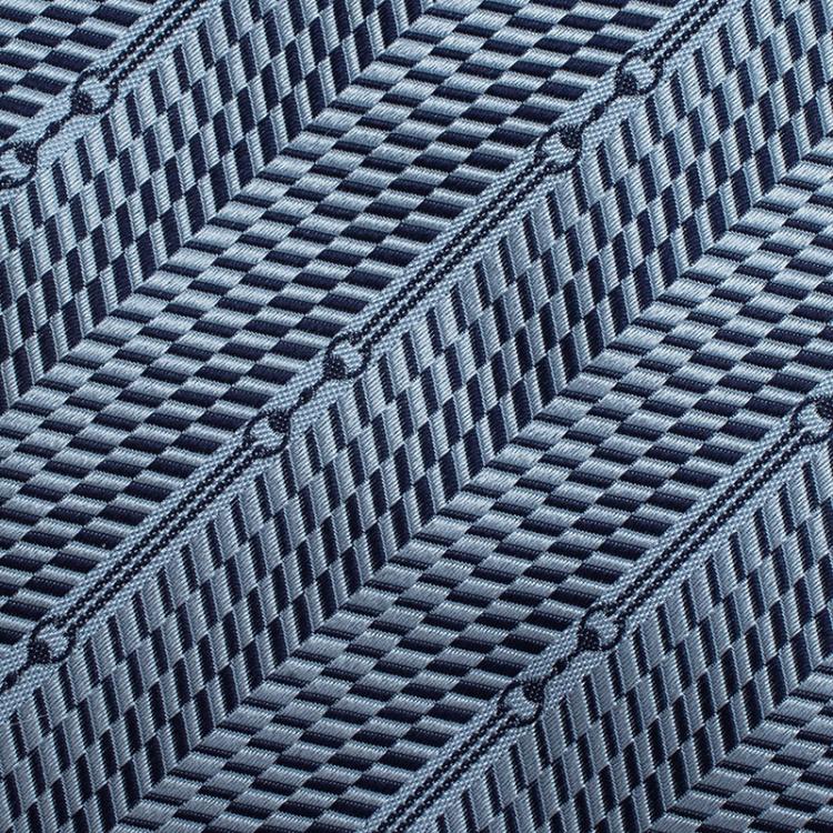 Pre Owned Gucci Monogram Blue Striped Woven Silk Tie