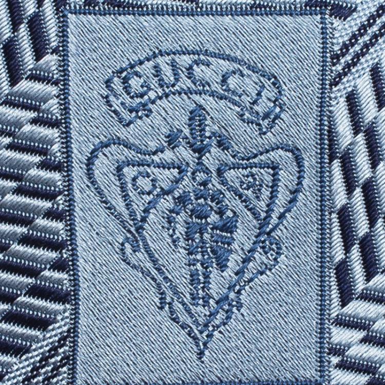Pre Owned Gucci Monogram Blue Striped Woven Silk Tie