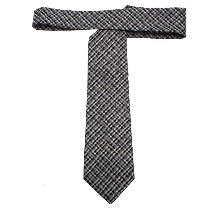 Pre Owned Gucci Black Grey Monochrome Micro-Check Woven Silk Tie