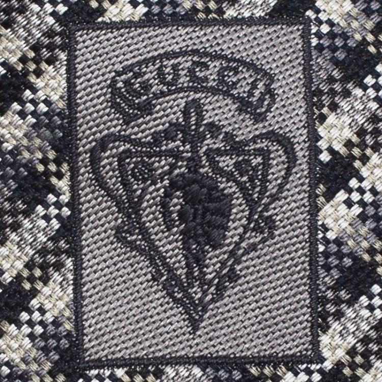 Pre Owned Gucci Black Grey Monochrome Micro-Check Woven Silk Tie