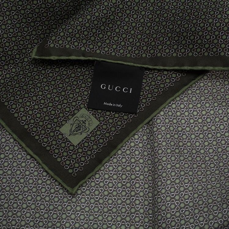 Pre Owned Gucci Green Floral Print Silk Pocket Square
