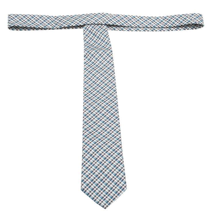 مملوكة مسبقًا Gucci Blue Check Woven Textured Silk Tie