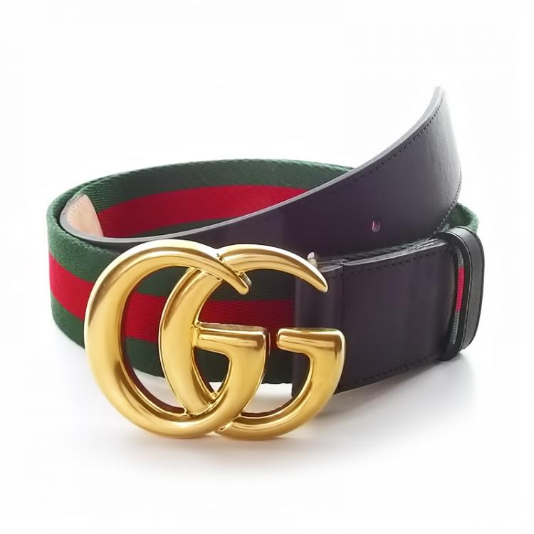 Gucci Black Leather and Web Detail Double G Buckle Belt 105CM