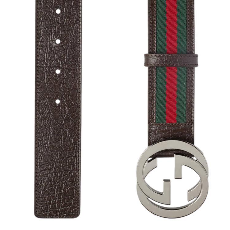 مملوكة مسبقًا Gucci Black Leather and Web Detail Interlocking GG Buckle Belt 100CM