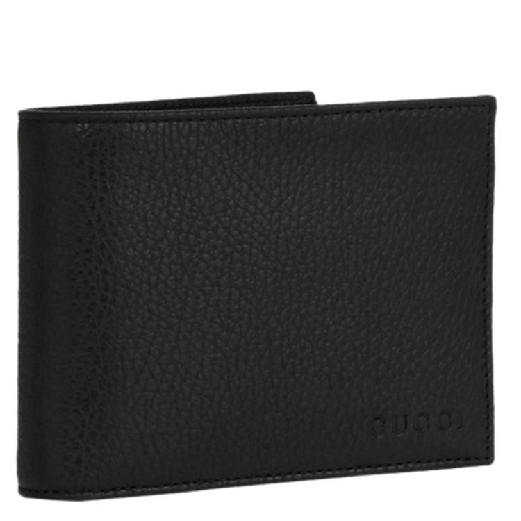 Pre Owned Gucci Black Pebbled Leather Bi-Fold Wallet