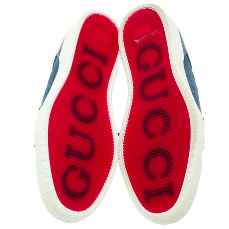 Pre Owned Gucci Light Blue Suede Interlocking GG Lace Up Sneakers Size 45