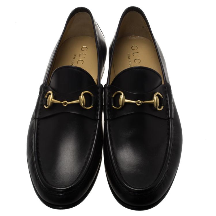 Pre Owned Gucci Black Leather Horsebit Loafers Size 44.5
