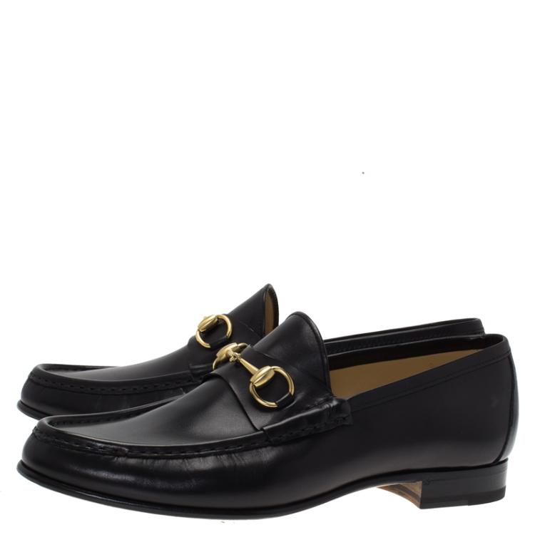 Pre Owned Gucci Black Leather Horsebit Loafers Size 44.5