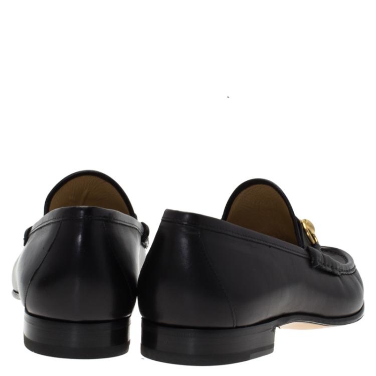 Pre Owned Gucci Black Leather Horsebit Loafers Size 44.5