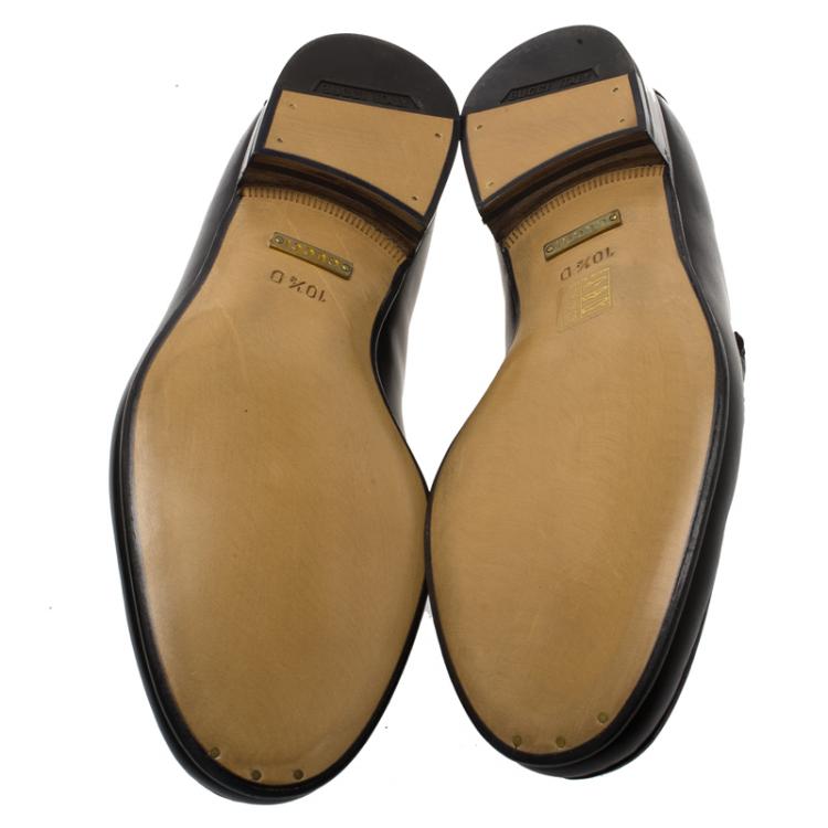Pre Owned Gucci Black Leather Horsebit Loafers Size 44.5