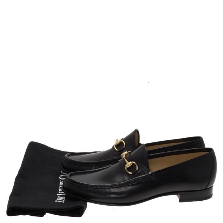 Pre Owned Gucci Black Leather Horsebit Loafers Size 44.5