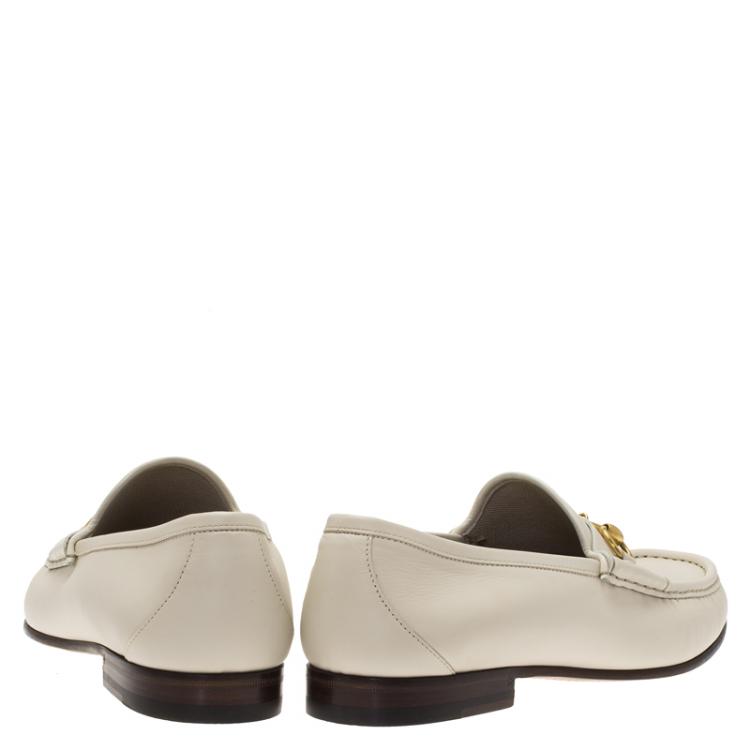 Pre Owned Gucci White Leather 1953 Horsebit Loafers Size 44