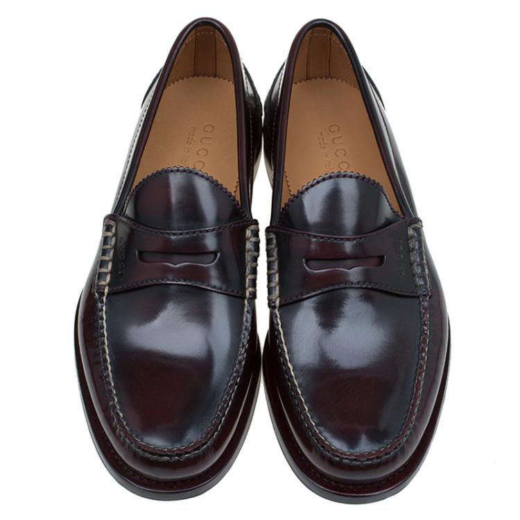 Pre Owned Gucci Brown Polished Leather Penny Loafers Size 41