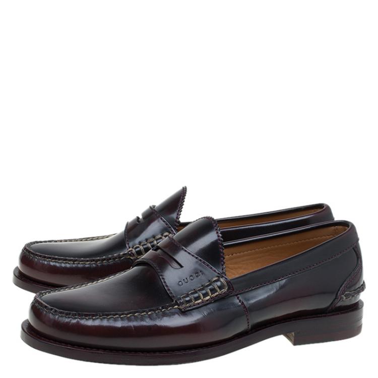Pre Owned Gucci Brown Polished Leather Penny Loafers Size 41