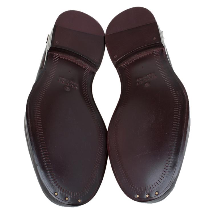 Pre Owned Gucci Brown Polished Leather Penny Loafers Size 41