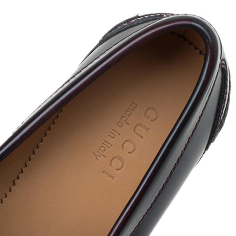 Pre Owned Gucci Brown Polished Leather Penny Loafers Size 41