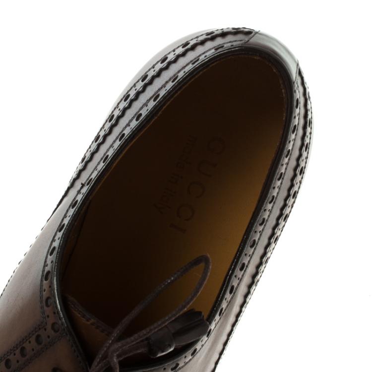 Pre Owned Gucci Brown Brogue Leather Fringe Derby Size 44