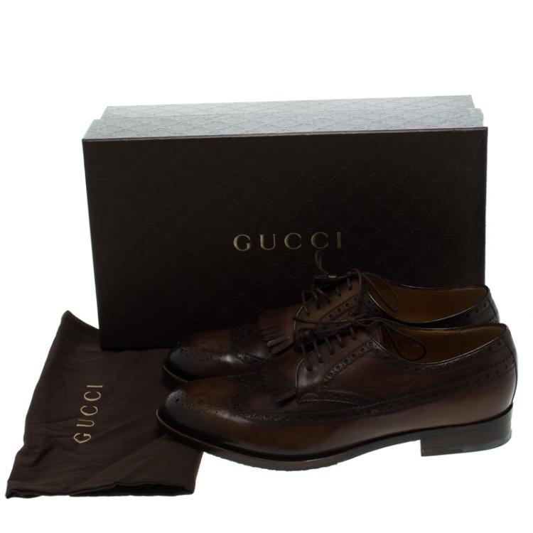 Pre Owned Gucci Brown Brogue Leather Fringe Derby Size 44