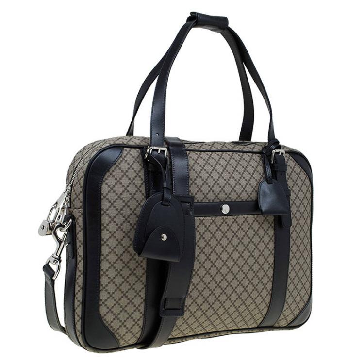Pre Owned Gucci Black/Beige Diamante Canvas Briefcase Bag