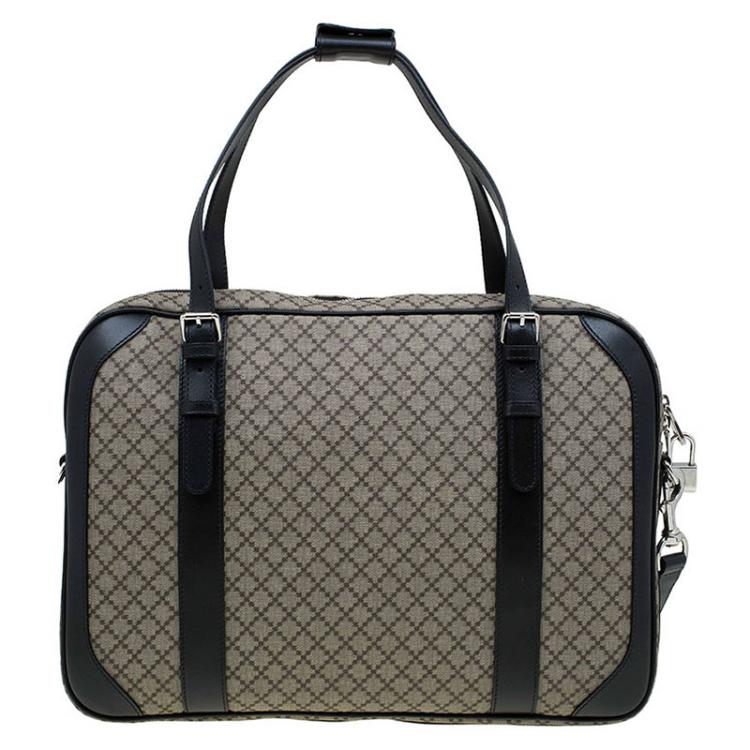 Pre Owned Gucci Black/Beige Diamante Canvas Briefcase Bag
