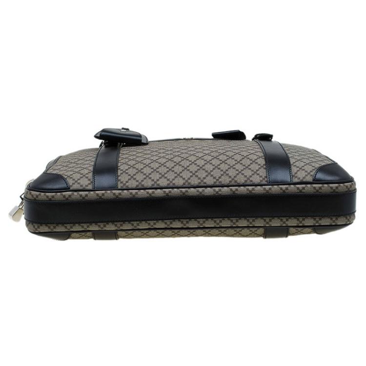 Pre Owned Gucci Black/Beige Diamante Canvas Briefcase Bag