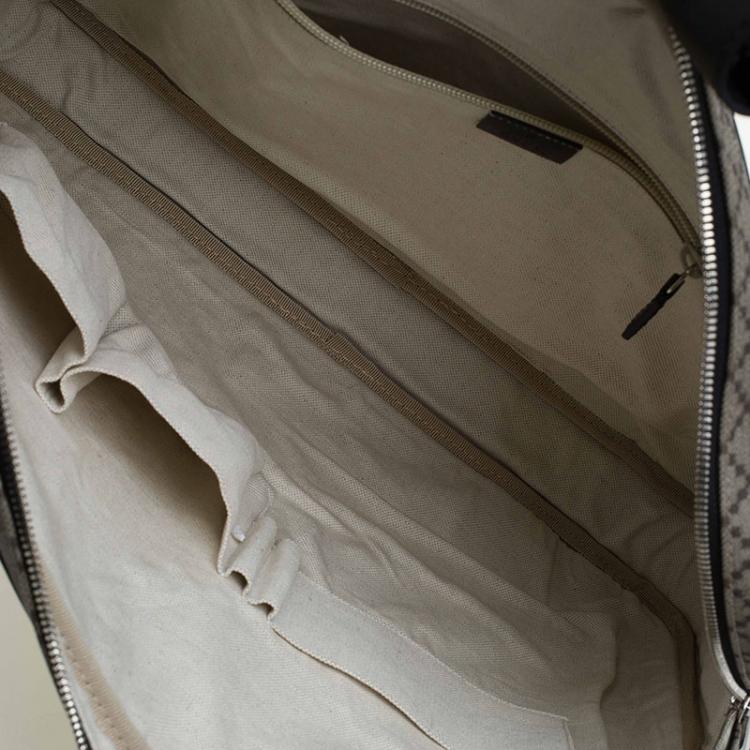 Pre Owned Gucci Black/Beige Diamante Canvas Briefcase Bag