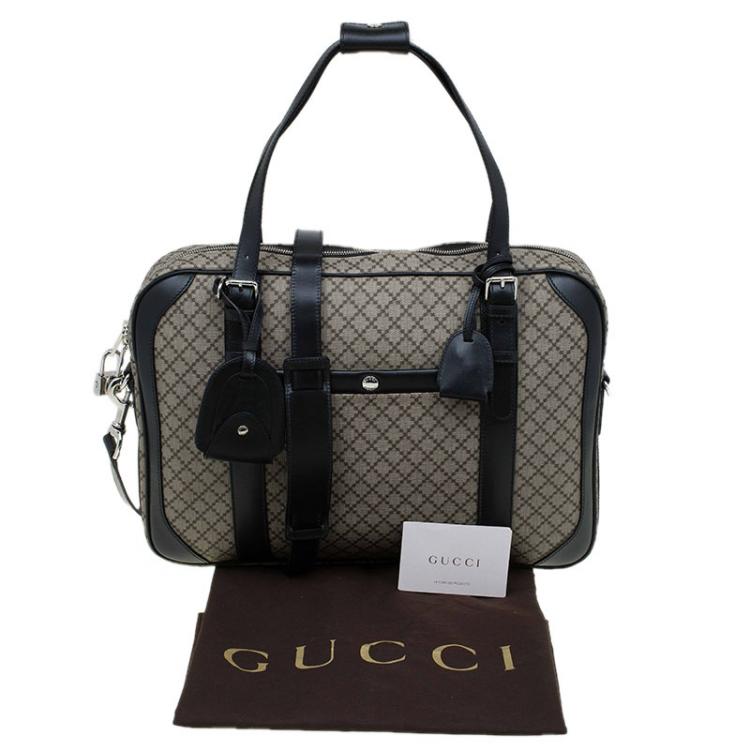 Pre Owned Gucci Black/Beige Diamante Canvas Briefcase Bag