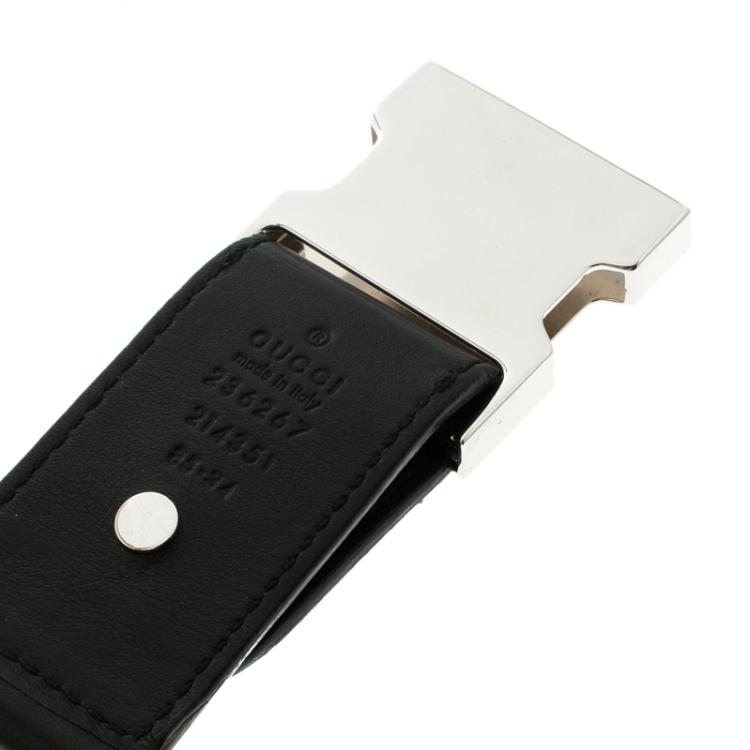 مملوكة مسبقًا Gucci Black Elastic and Leather Buckle Belt 85CM