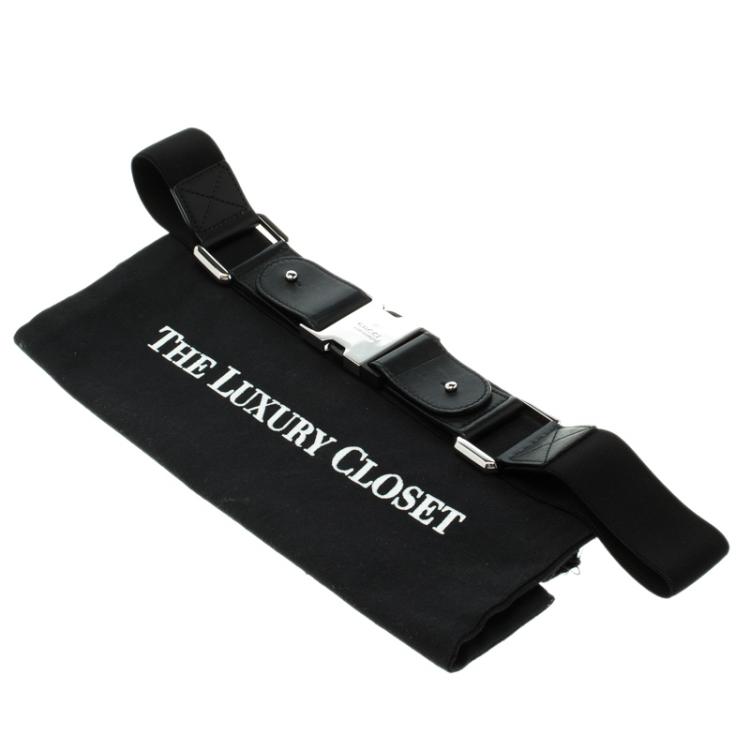 مملوكة مسبقًا Gucci Black Elastic and Leather Buckle Belt 85CM
