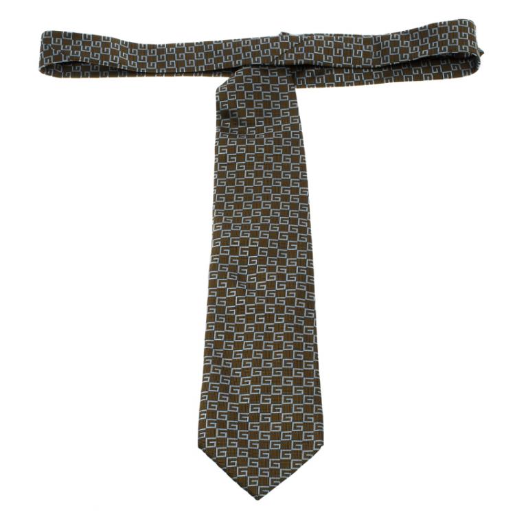 Pre Owned Gucci Brown Monogrammed Silk Tie