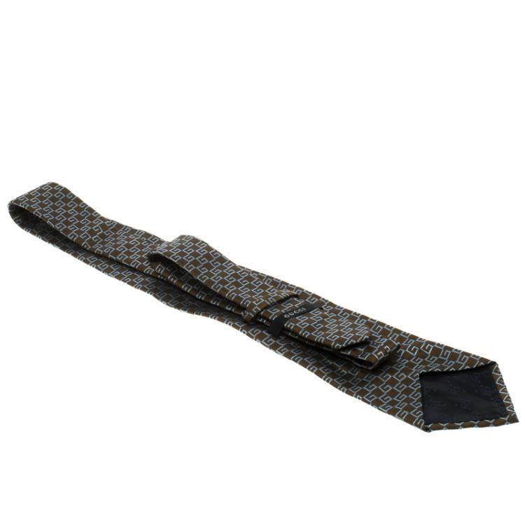 Pre Owned Gucci Brown Monogrammed Silk Tie