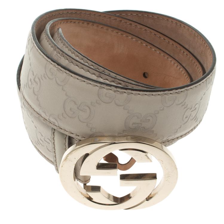 Pre Owned Gucci Beige Guccissima Leather Interlocking GG Buckle Belt 95 CM