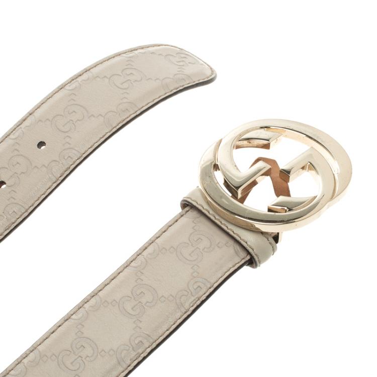 Pre Owned Gucci Beige Guccissima Leather Interlocking GG Buckle Belt 95 CM