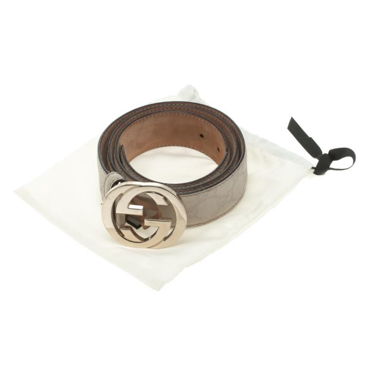 Pre Owned Gucci Beige Guccissima Leather Interlocking GG Buckle Belt 95 CM