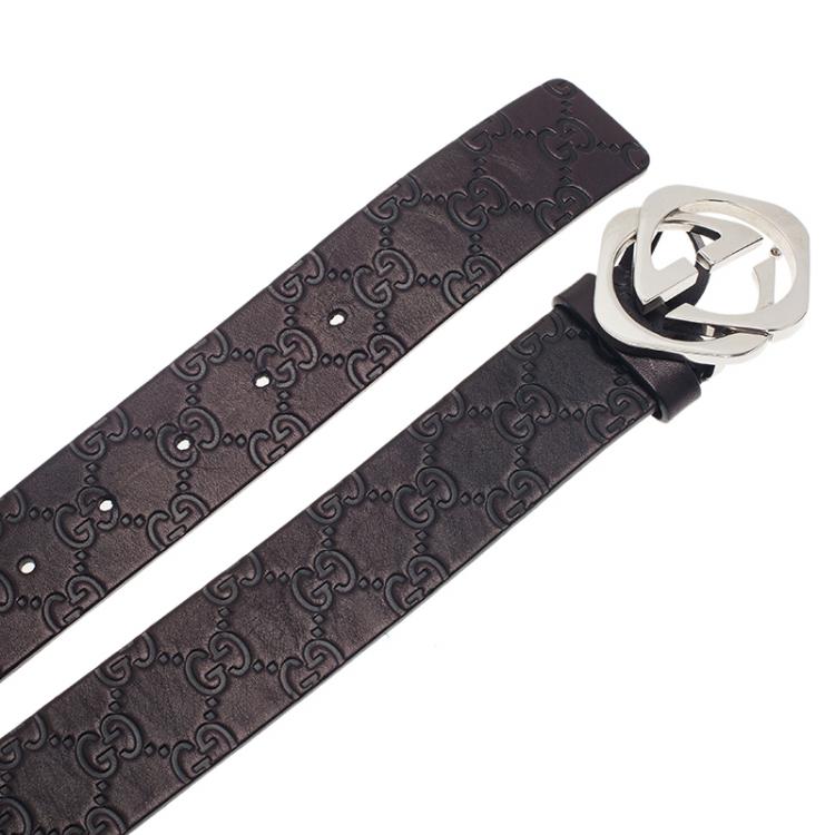 Pre Owned Gucci Black Guccissima Leather Square Interlocking G Buckle Belt 90CM