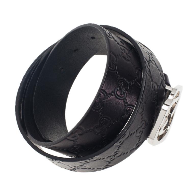 Pre Owned Gucci Black Guccissima Leather Square Interlocking G Buckle Belt 90CM