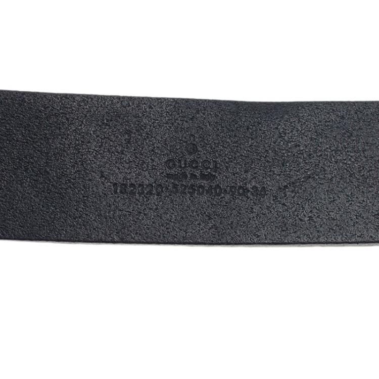 Pre Owned Gucci Black Guccissima Leather Square Interlocking G Buckle Belt 90CM