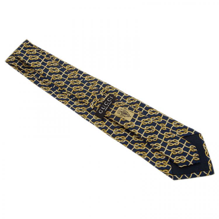 Pre Owned Gucci Navy Blue Silk Rope Print Tie 